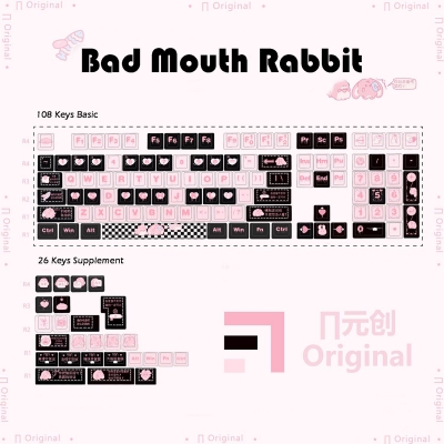 Bad Mouth Rabbit 104+30 PBT Keycaps Set Cherry / QX3 Profile for MX Switches Mechanical Gaming Keyboard